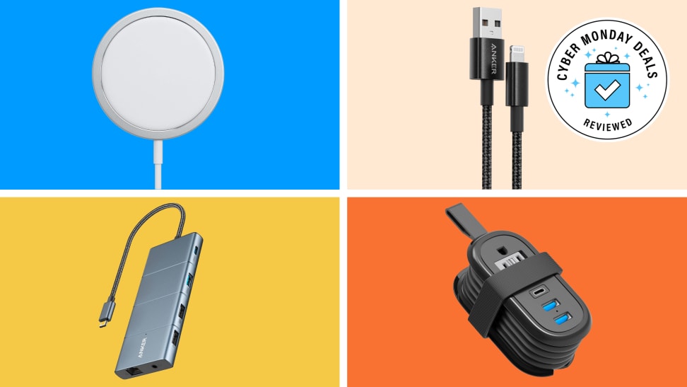 Different phone chargers on multicolored background