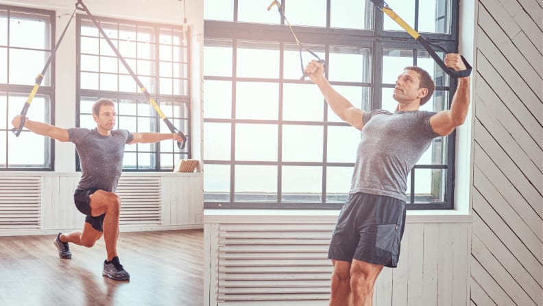 Man exercising with TRX suspension system