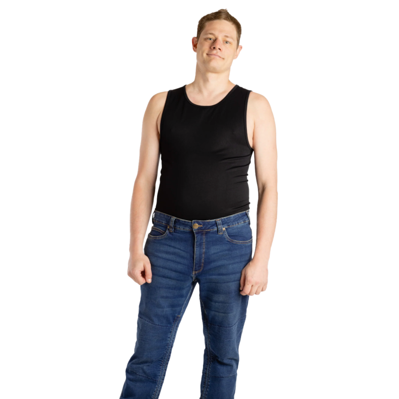 Person modeling the No Limbits Sensory compression top in black.