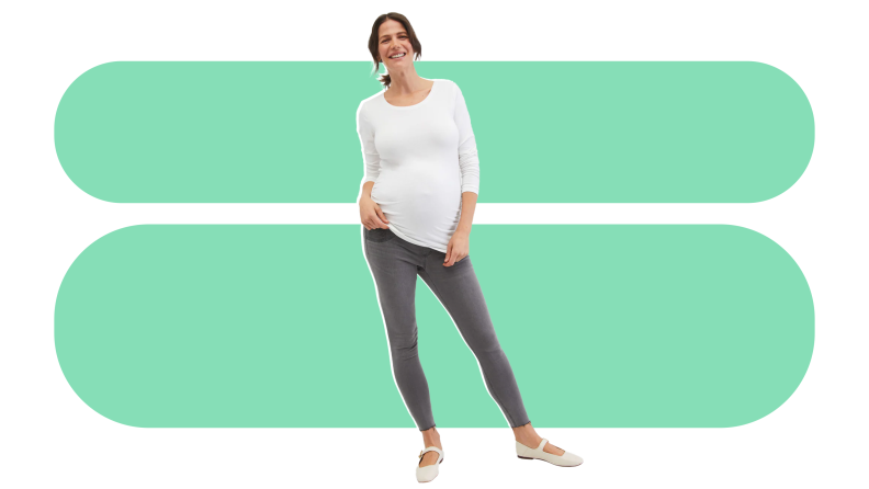 Image of a model showing off maternity leggings from Motherhood.