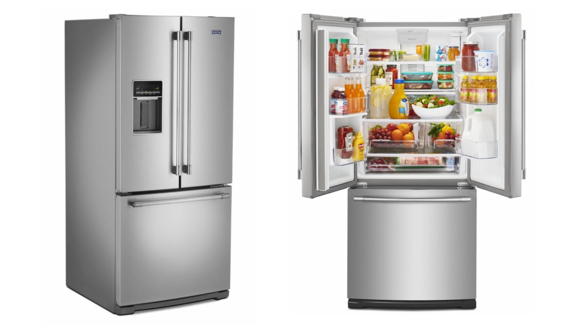 左边是美泰MFW2055FRZ冰箱的侧面图。右侧为美泰MFW2055FRZ冰箱的正面图。