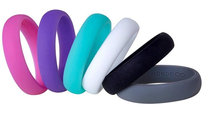 Silicone wedding bands in six colors