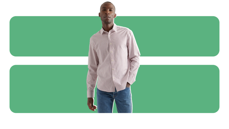 A dress shirt with maroon stripes.