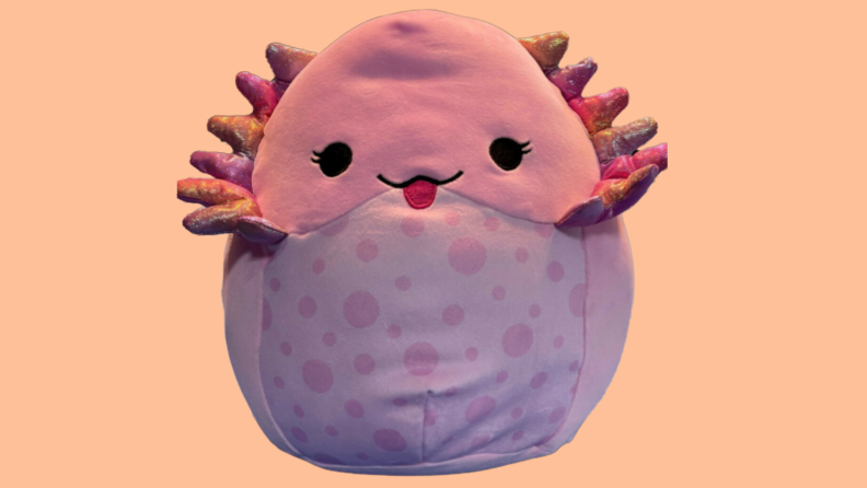Product shot of Barika the Pink Bearded Dragon plush Squishmallow toy.