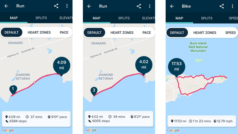 Screenshots of Fitbit Charge 4 maps