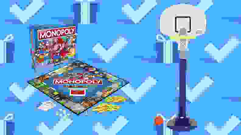 Monopoly Super Mario Celebration Edition Board Game and Little Tikes Adjust 'n Jam Pro Basketball Set