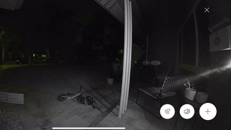 A screenshot of the Ring Battery Doorbell Plus  at night using color night vision