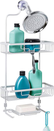 BUDGET & GOOD Corner Shower Caddy Suction Cup, Reusable Plastic Shower Caddy  Holds up to 22LB