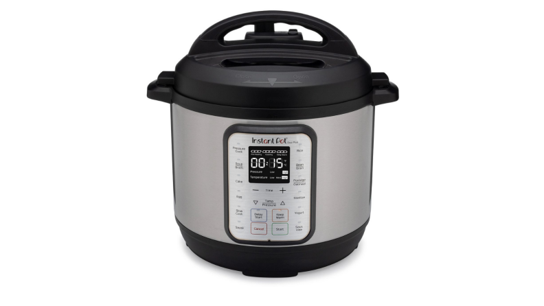 An image of an Instant Pot Duo Plus pressure cooker on a white background.