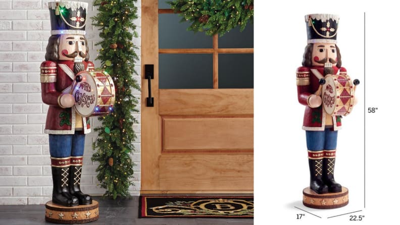 Let this nutcracker greet guests by the door during your holiday parties.