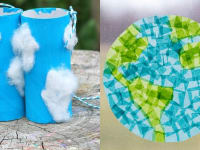 Two projects made from recycled materials. A pair of cardboard binoculars and a paper suncatcher.