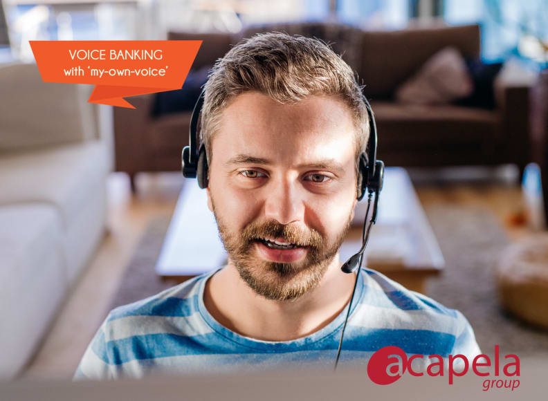 a man recording a My-own-voice synthetic voice using a headset with a microphone