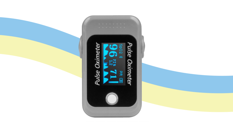 Bluetooth Digital Pulse Oximeter on a rainbow background