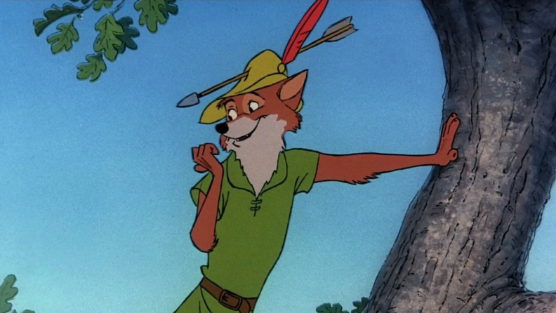 A still from the film Robin Hood featuring Robin Hood leaning against a tree
