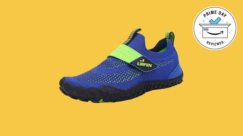 A royal blue children's sized water shoe.