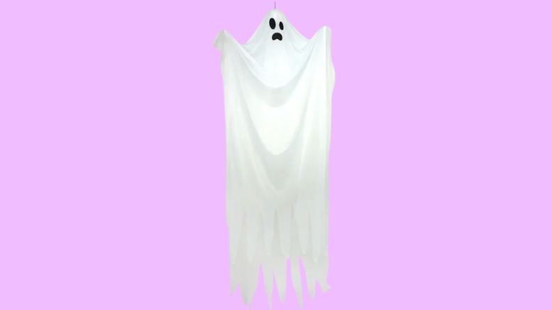 An image of a white ghost decoration made from thin cloth.