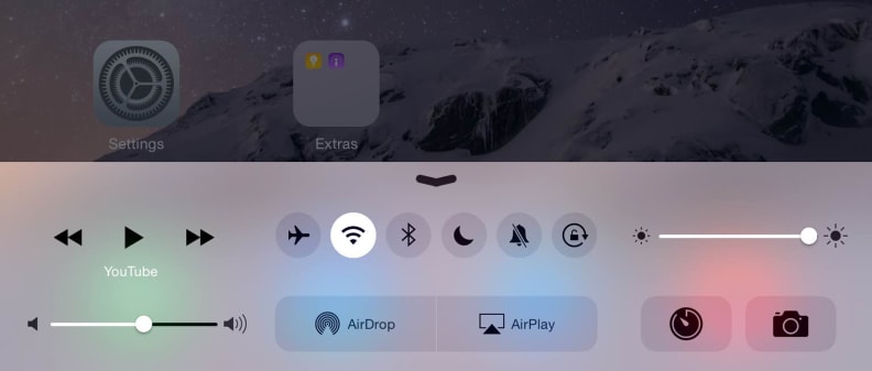 A screenshot of the Apple iPad Air's control panel.