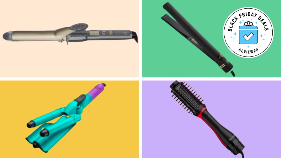 Collage of four hot hair styling tools.