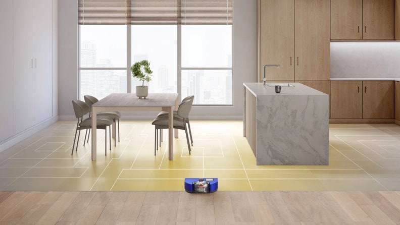 The Dyson 360 Vis Nav mapping a route through a kitchen.