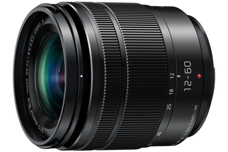 A manufacturer render of the LUMIX G VARIO 12-60mm / F3.5-5.6 ASPH. / POWER O.I.S. Lens.