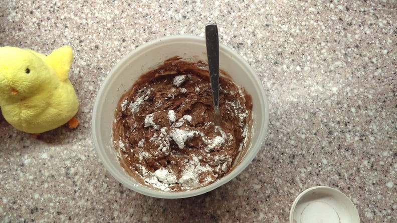 Making slime with chocolate instant pudding mix