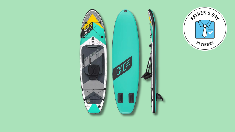 A SUP paddle board in turquoise
