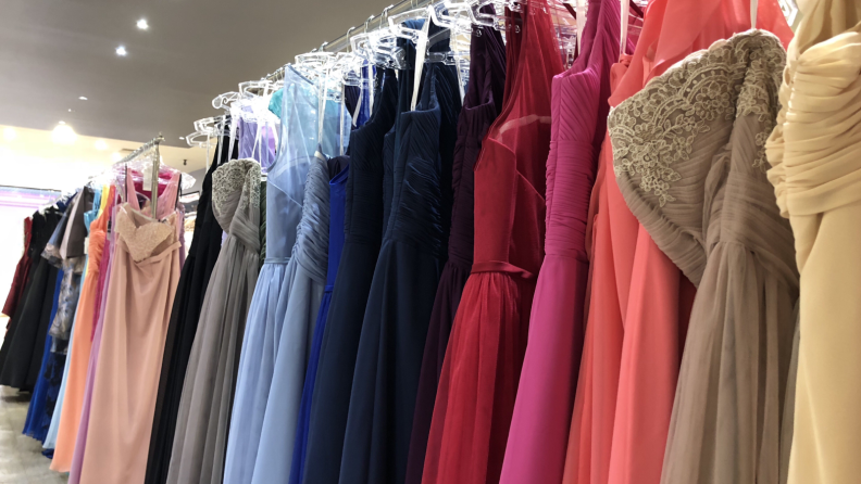 Bridesmaid dresses on rack