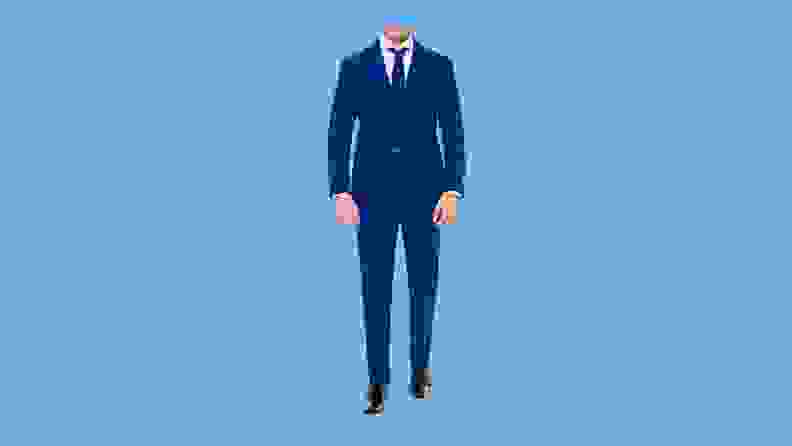 man in full blue suit