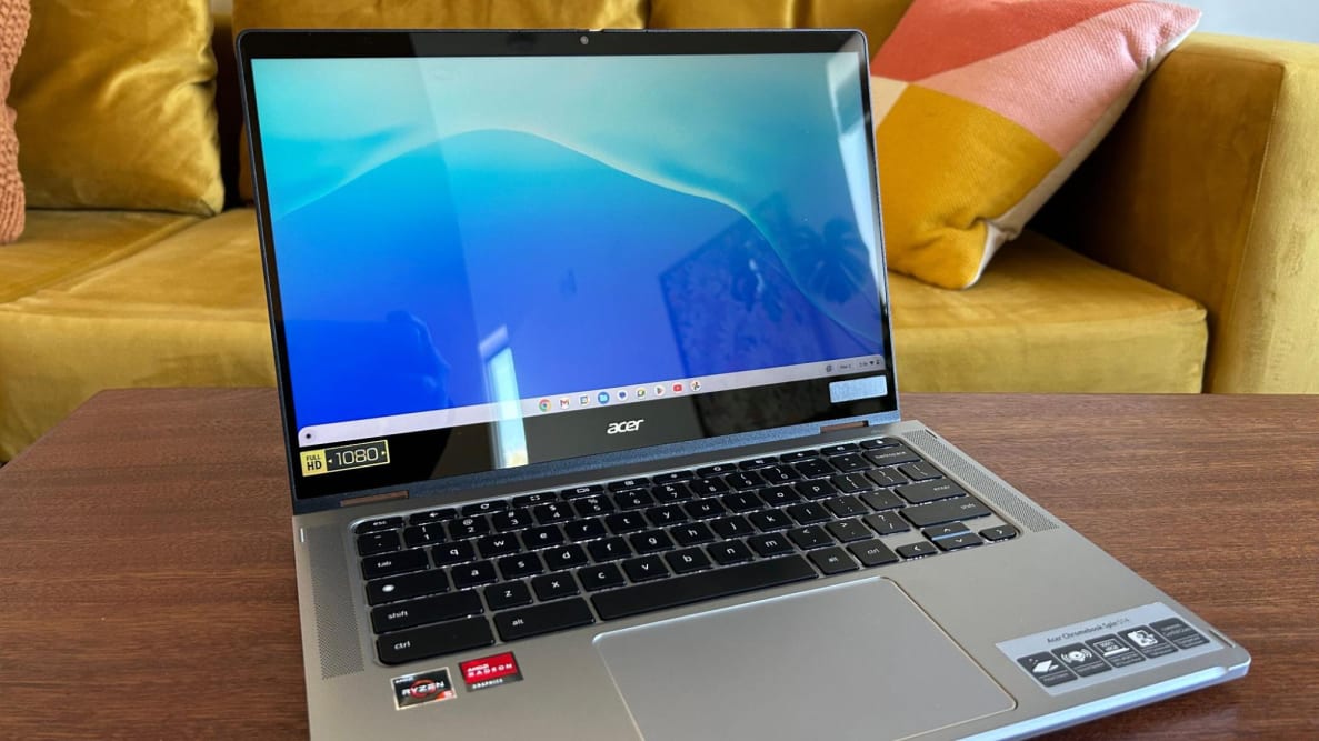 The Acer Chromebook Spin 514 turned on.