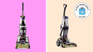 Bissel Vacuum on pink and beige background