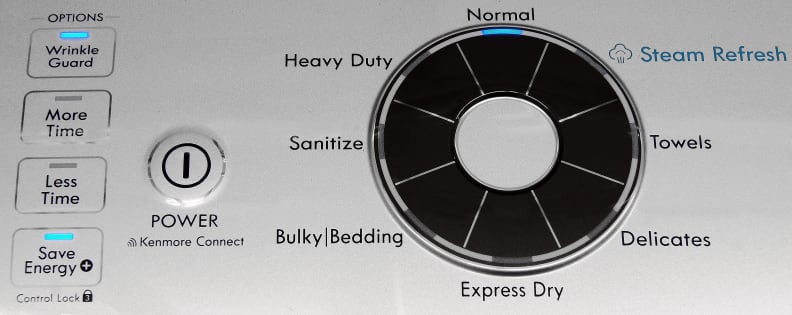 The round touch controls are easy to use and add the Kenmore Elite 61422's high-tech aesthetic.