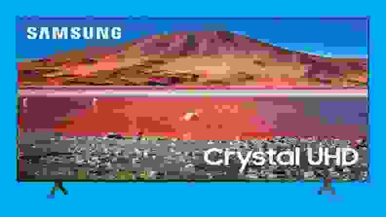Image of a Samsung TV against a blue background
