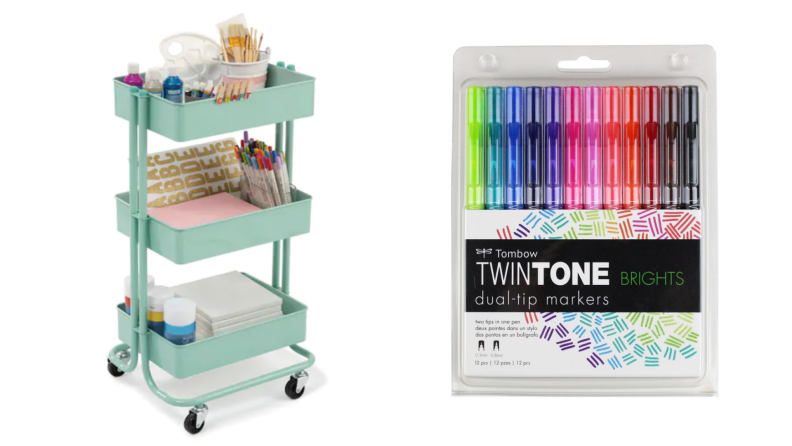 Find the Lexington 3-tier rolling cart at Michael's. It's a great way to keep school supplies, like these Tombow TwinTone markers, organized.