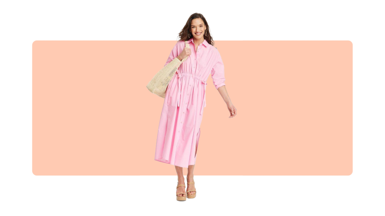 A pink shirtdress.