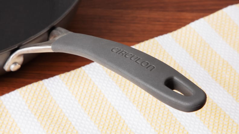 The handle of a Circulon pan.