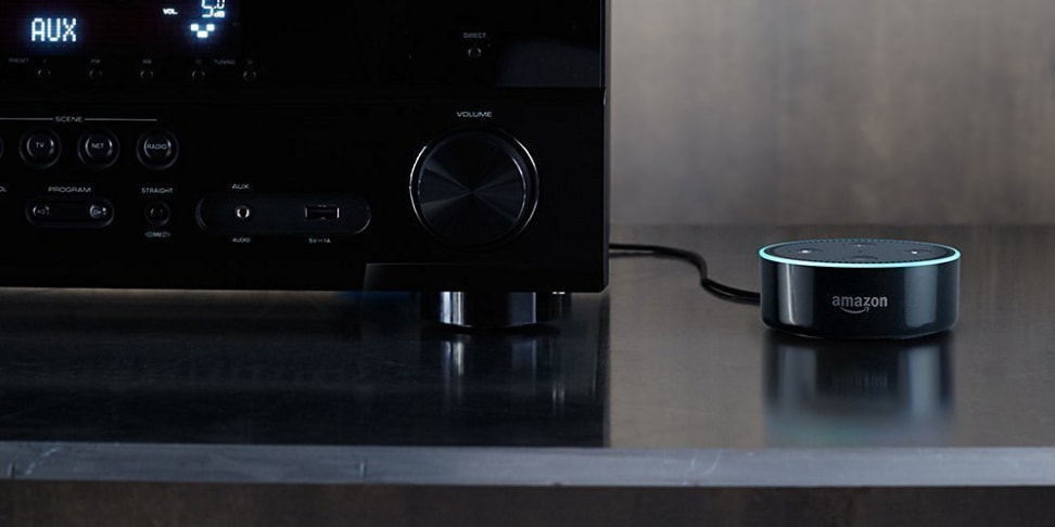 The Echo Dot can connect to a home stereo, has Alexa integrated, and costs less than $50