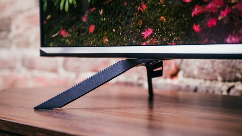 A close-up of the Hisense U7G's angular feet