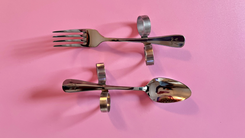 Spoon and fork with circular grips on both side from the Dignity Flatware cutlery line.