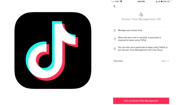 TikTok emblem and screenshot of screen management