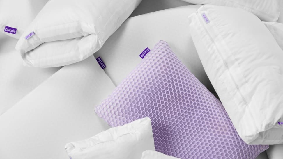 A heap of the brand Purple's pillows