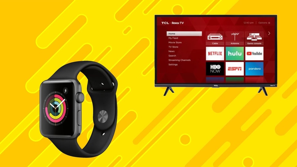 An Apple Watch next to a TCL smart TV.