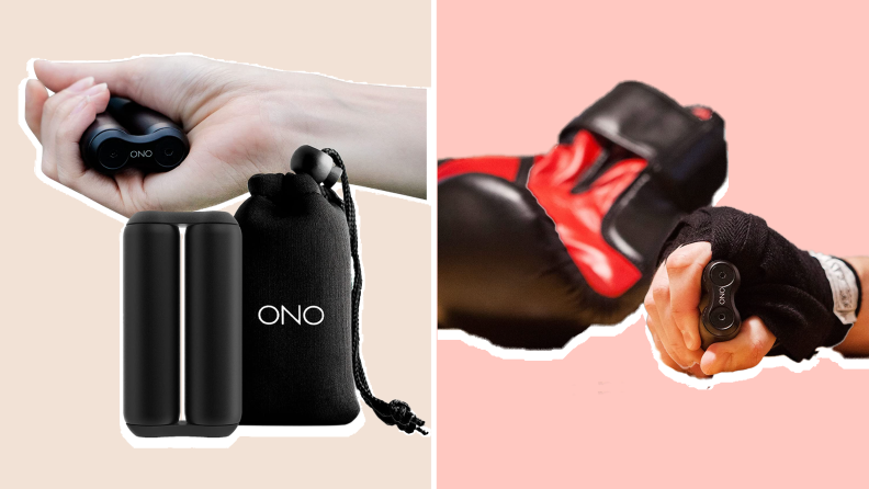 Two hands gripping an Ono Roller fidget toy.