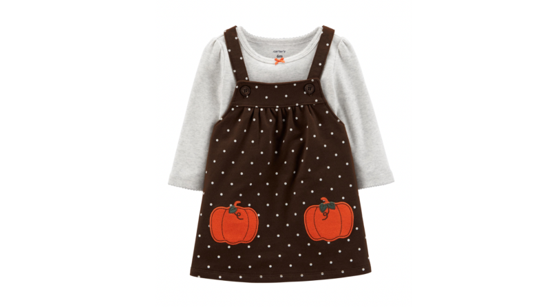 Thanksgiving baby outfits: Appliqué pumpkins on a fall jumper