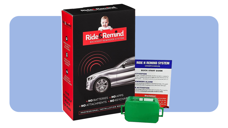 Product shot of the Ride N Remind Car Alarm system.