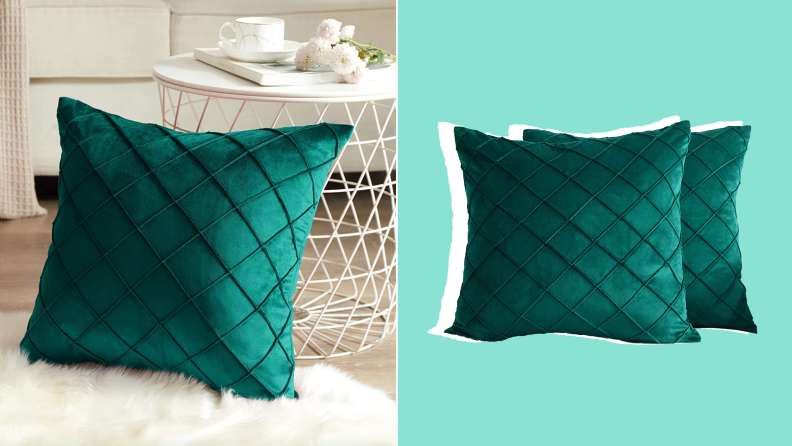 Emerald green velvet throw pillow covers.