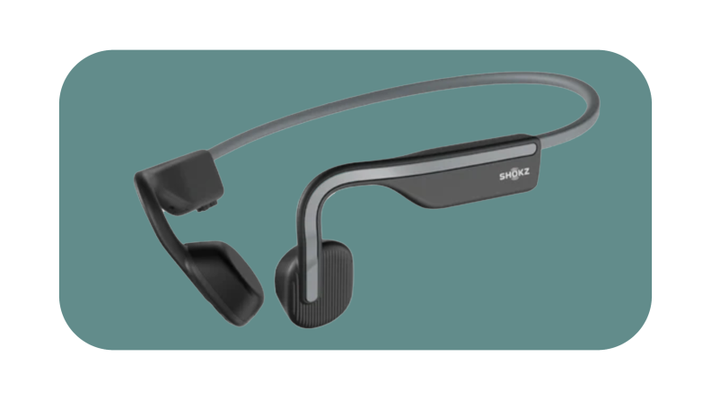 Product shot of black Shokz Bone Conduction over ear headphones.