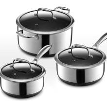 Product image of HexClad Hybrid Nonstick 6-Piece Pot Set, 2, 3, and 8-Quart Pots with Tempered Glass Lids