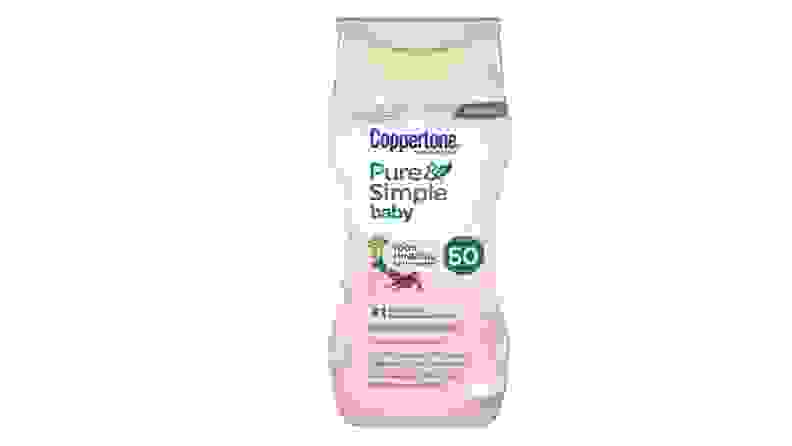 A bottle of Coppertone Pure and Simple sunblock
