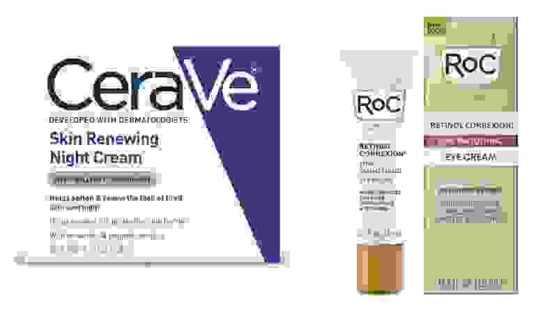 Cerave Night Cream＆Roc Retinol Retinol Correex眼霜的一个并排