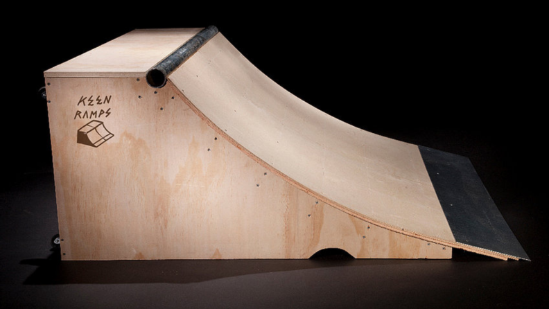 A wooden skateboard ramp from Keen Ramps.